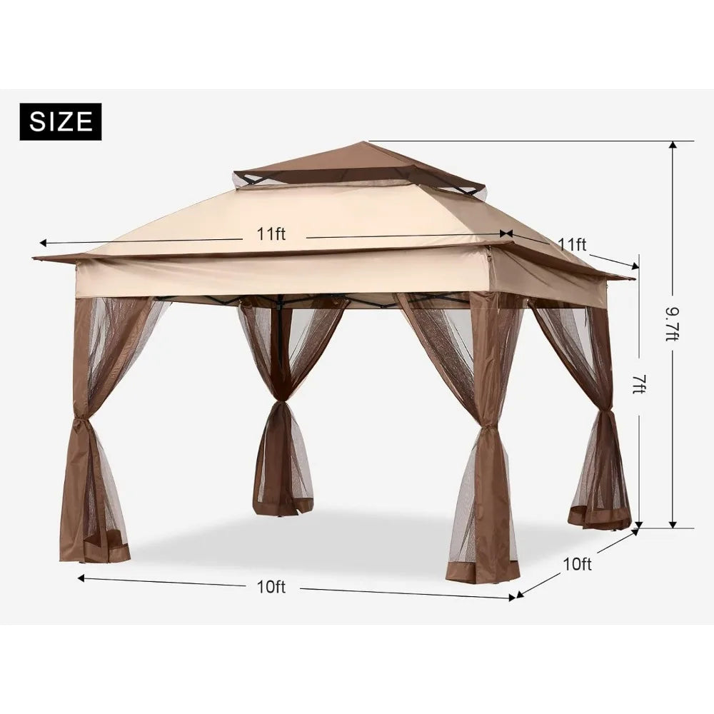 Outdoor Pop Up Patio Gazebo With Mesh Walls (Champagne Canopy Sunshade )