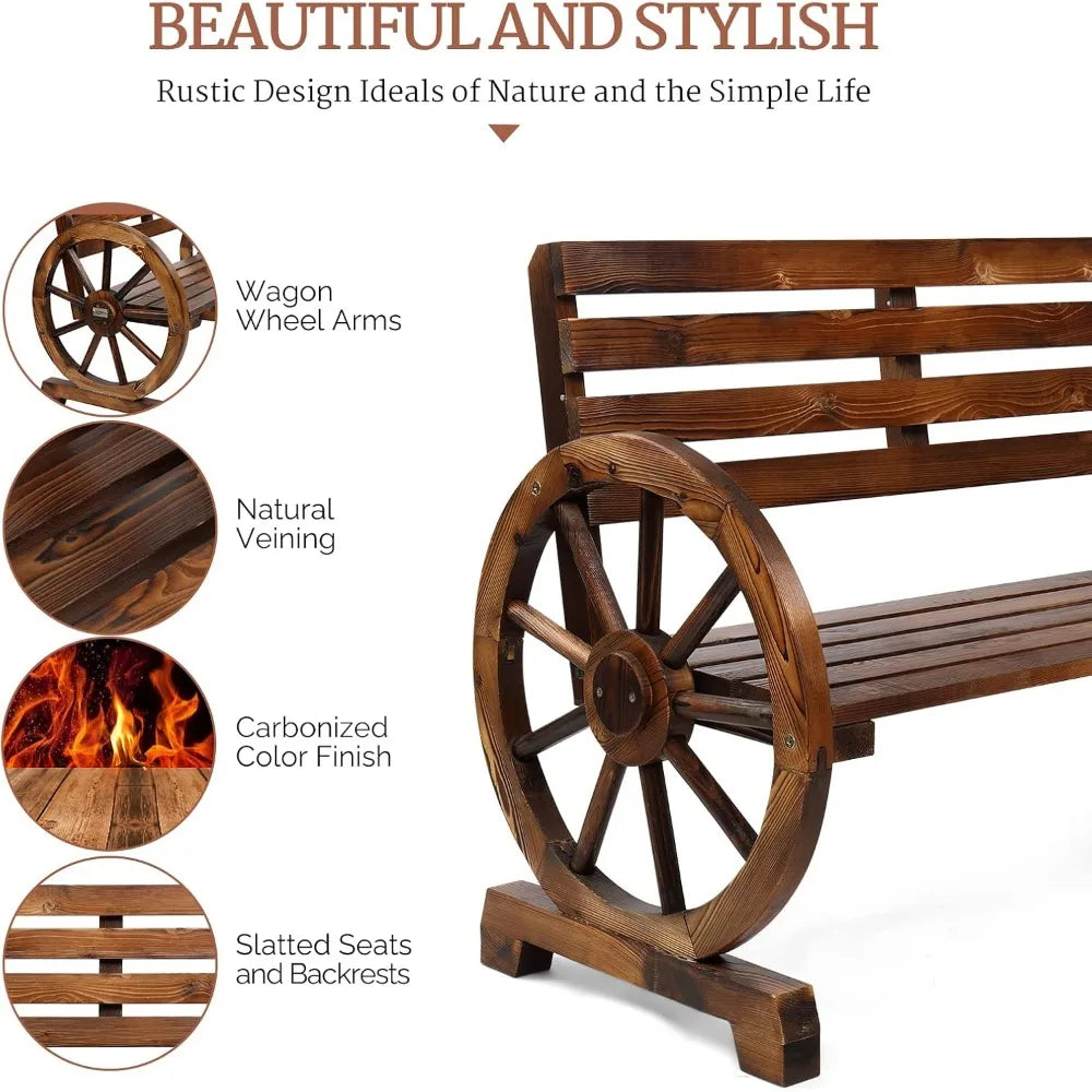 Rustic Wooden Wheel Bench