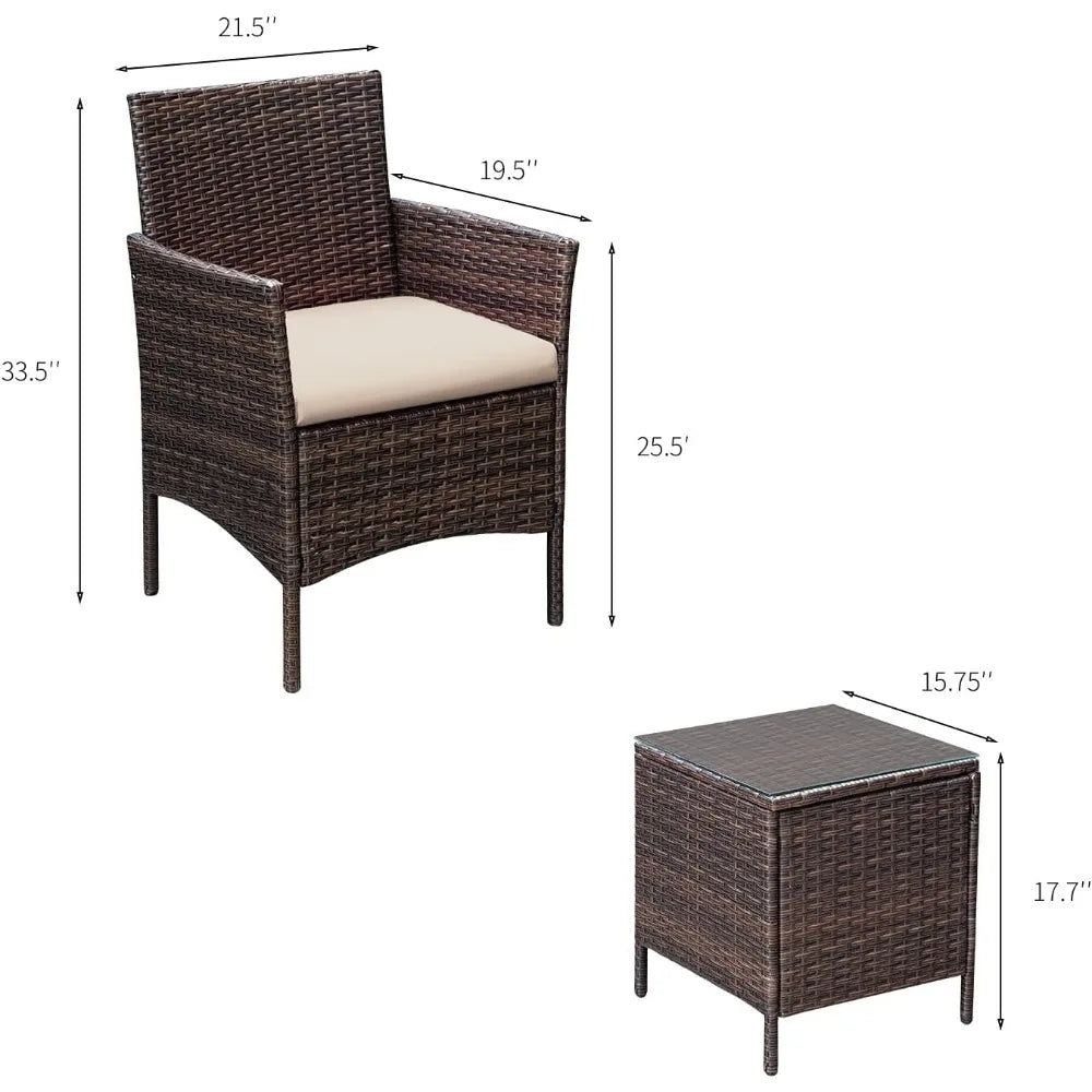 3 Piece Rattan Wicker Chair Conversation Set