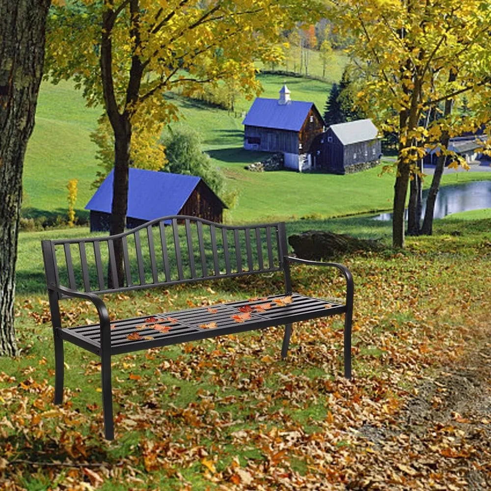 Outdoor Metal Bench with Built in Table