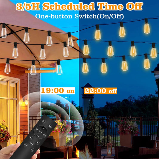 100FT Outdoor Remote Patio LED Solar String Lights