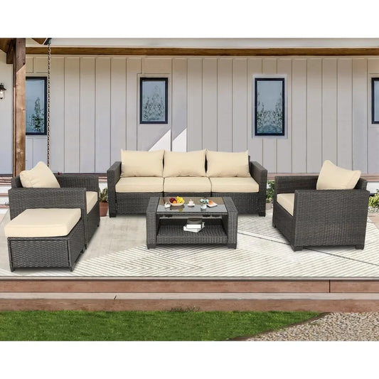 Outdoor 7 Piece Rattan Wicker Patio Furniture Set