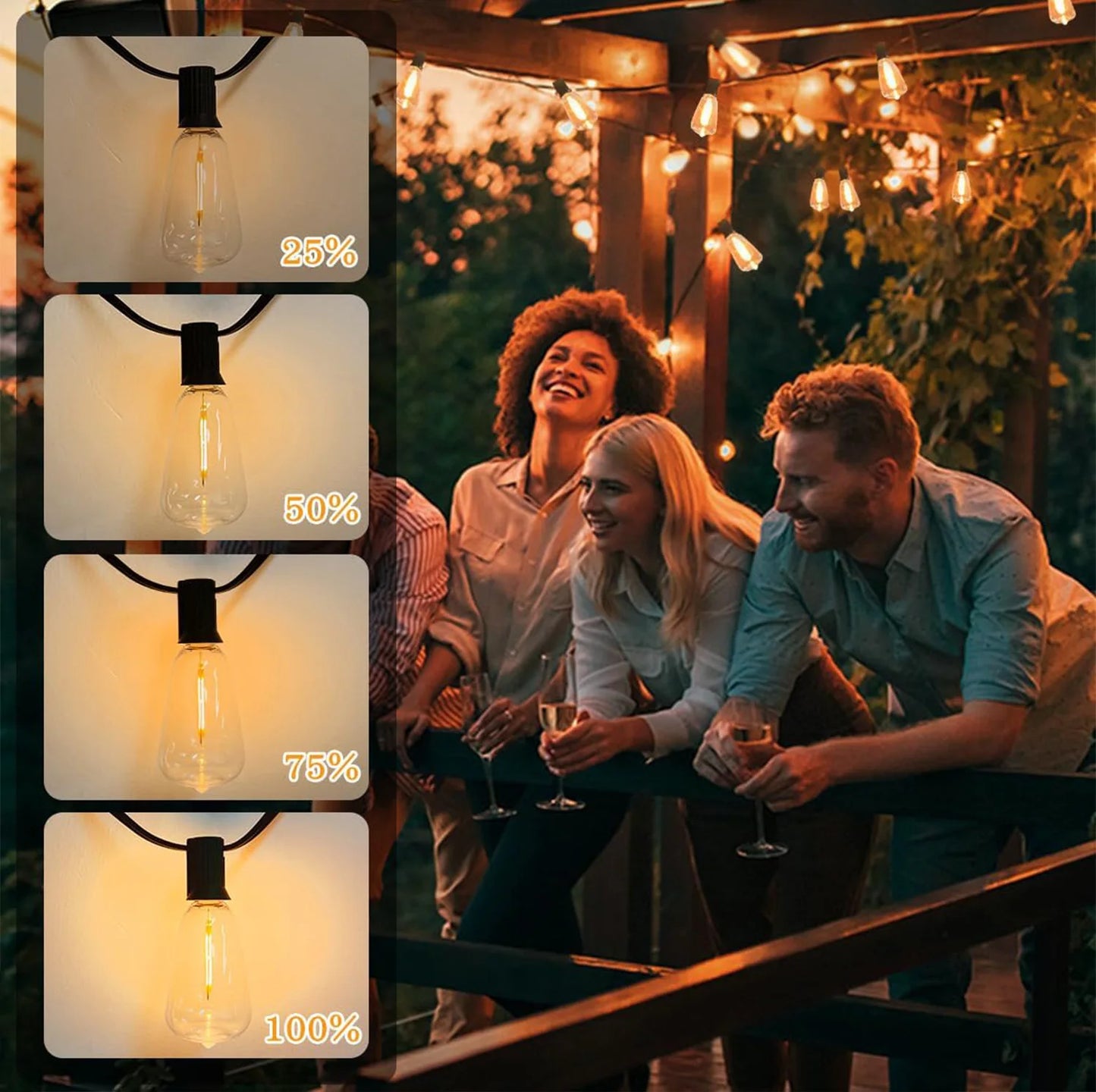 100FT Outdoor Remote Patio LED Solar String Lights