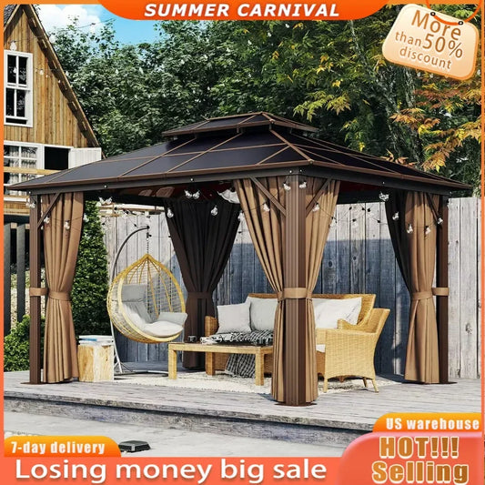 Outdoor Gazebo with Curtains and Netting for all any season