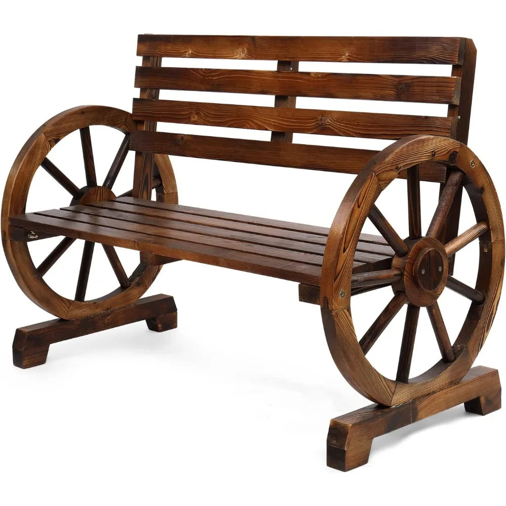 Rustic Wooden Wheel Bench