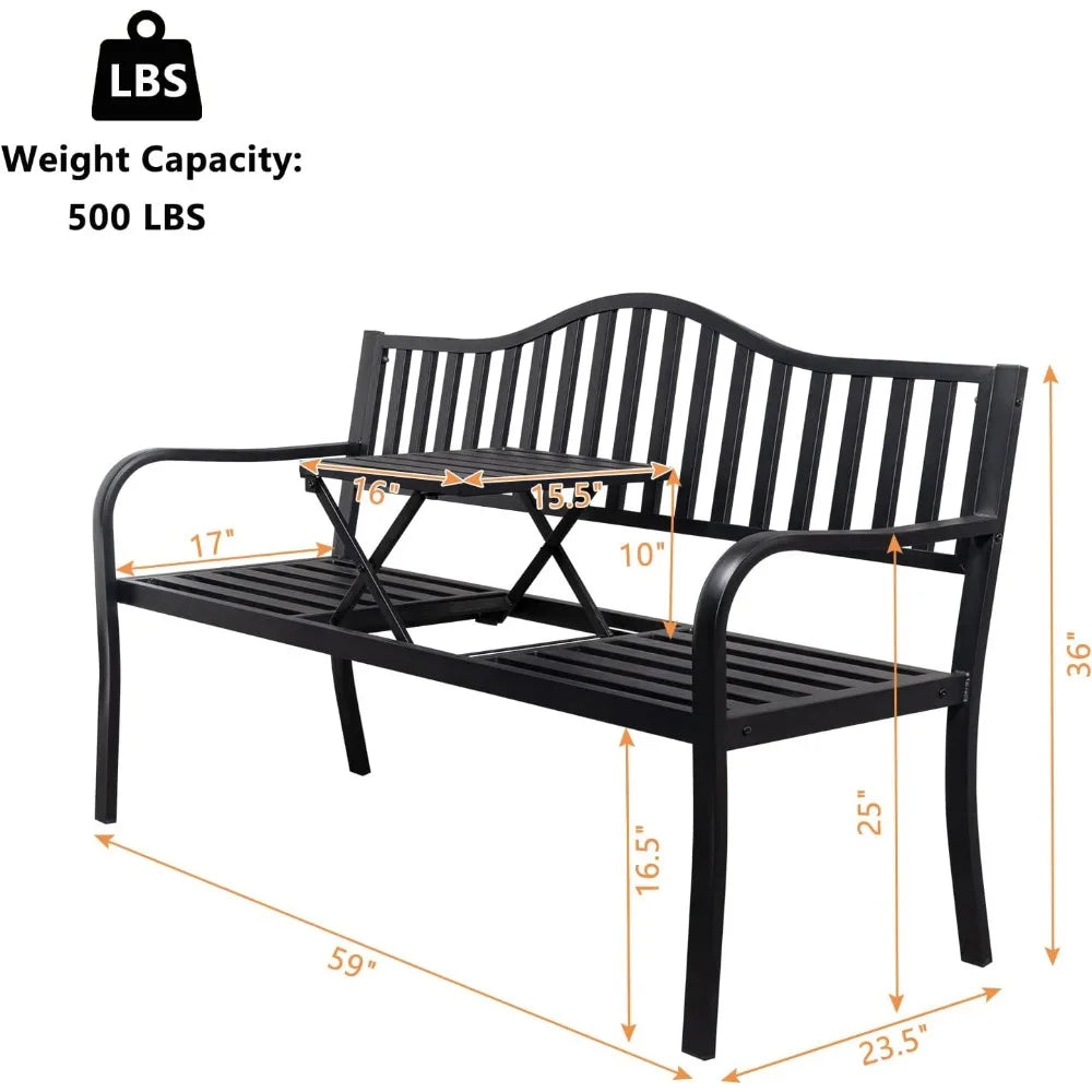 Outdoor Metal Bench with Built in Table