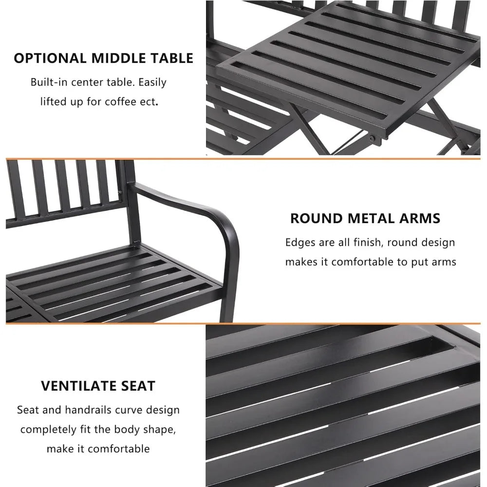 Outdoor Metal Bench with Built in Table