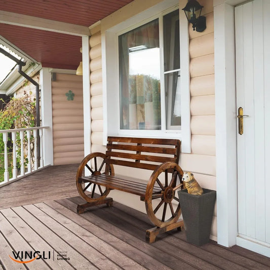 Rustic Wooden Wheel Bench