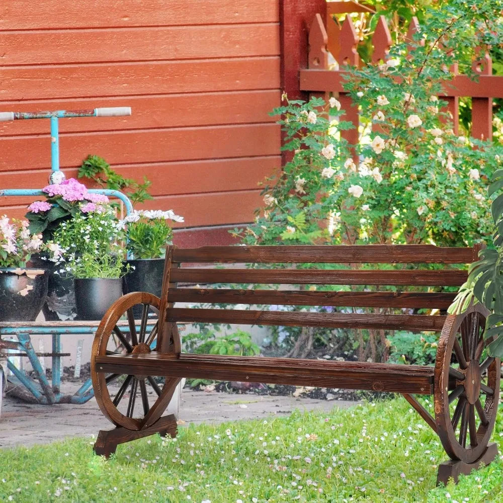 Rustic Wooden Wheel Bench